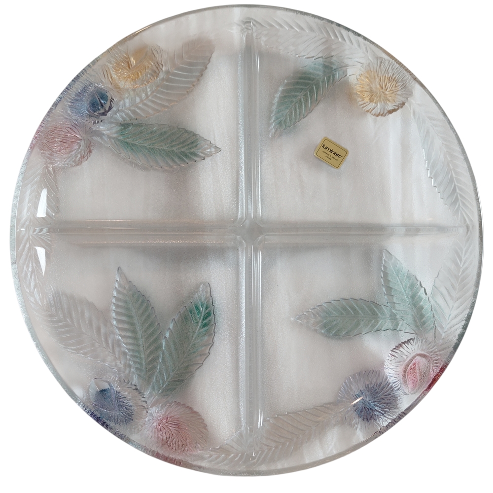 Vintage Luminarc Châtaignier Intricate Floral Glass Divided Serving Platter New